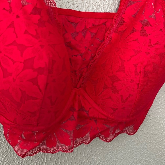 Women’s PINK Victorias Secret Bralette, Lace, Red Lace, XXL, Lightly Lined - Picture 2 of 8